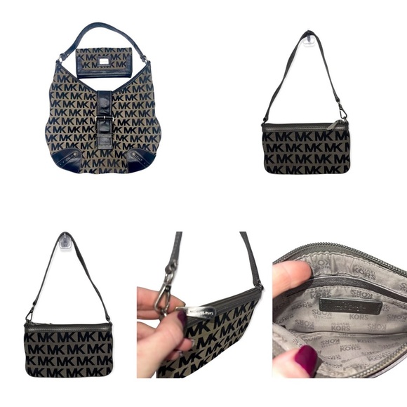MICHAEL KORS Black & Tan Signature MK Hobo, Wallet & Wristlet Bundle - Picture 1 of 15